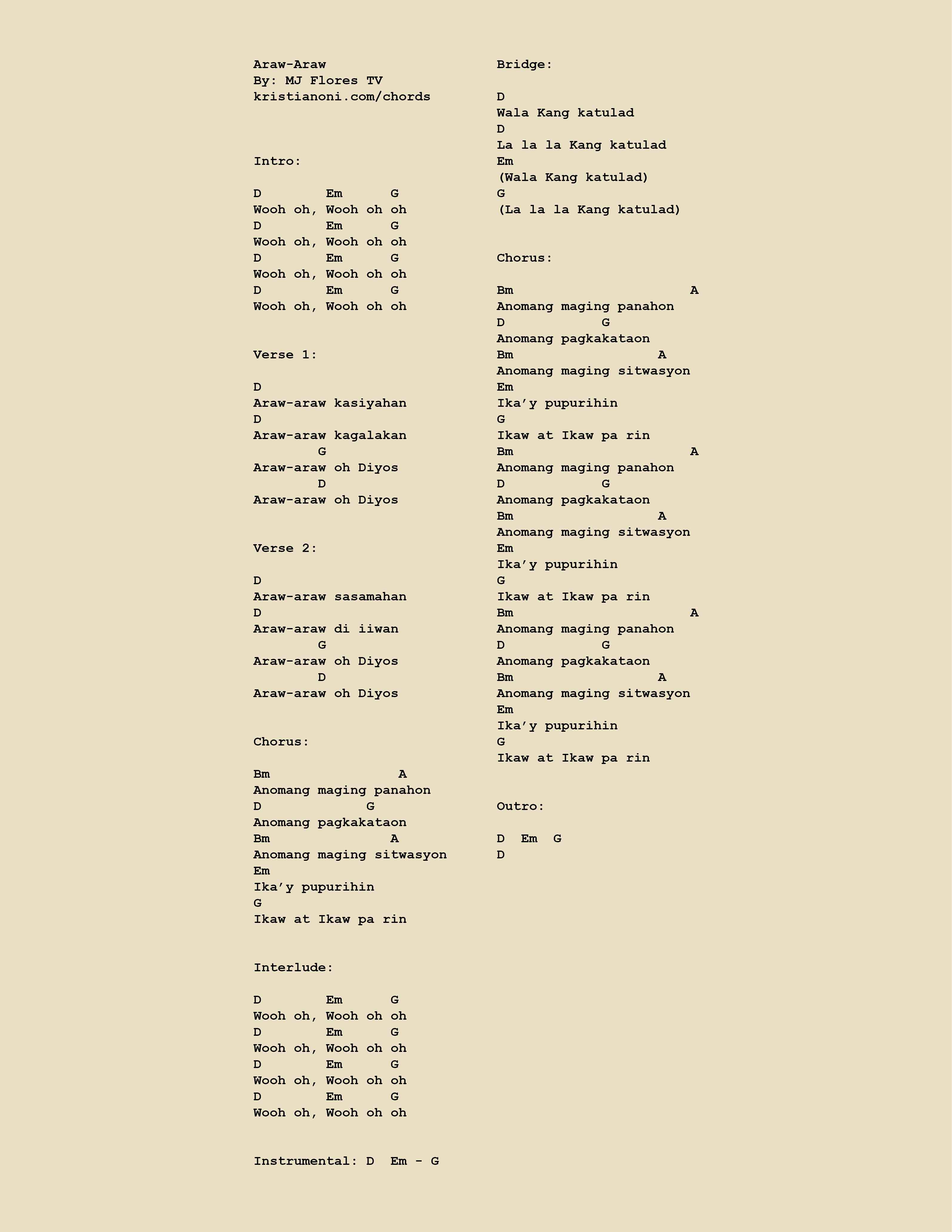Araw-Araw Chords
