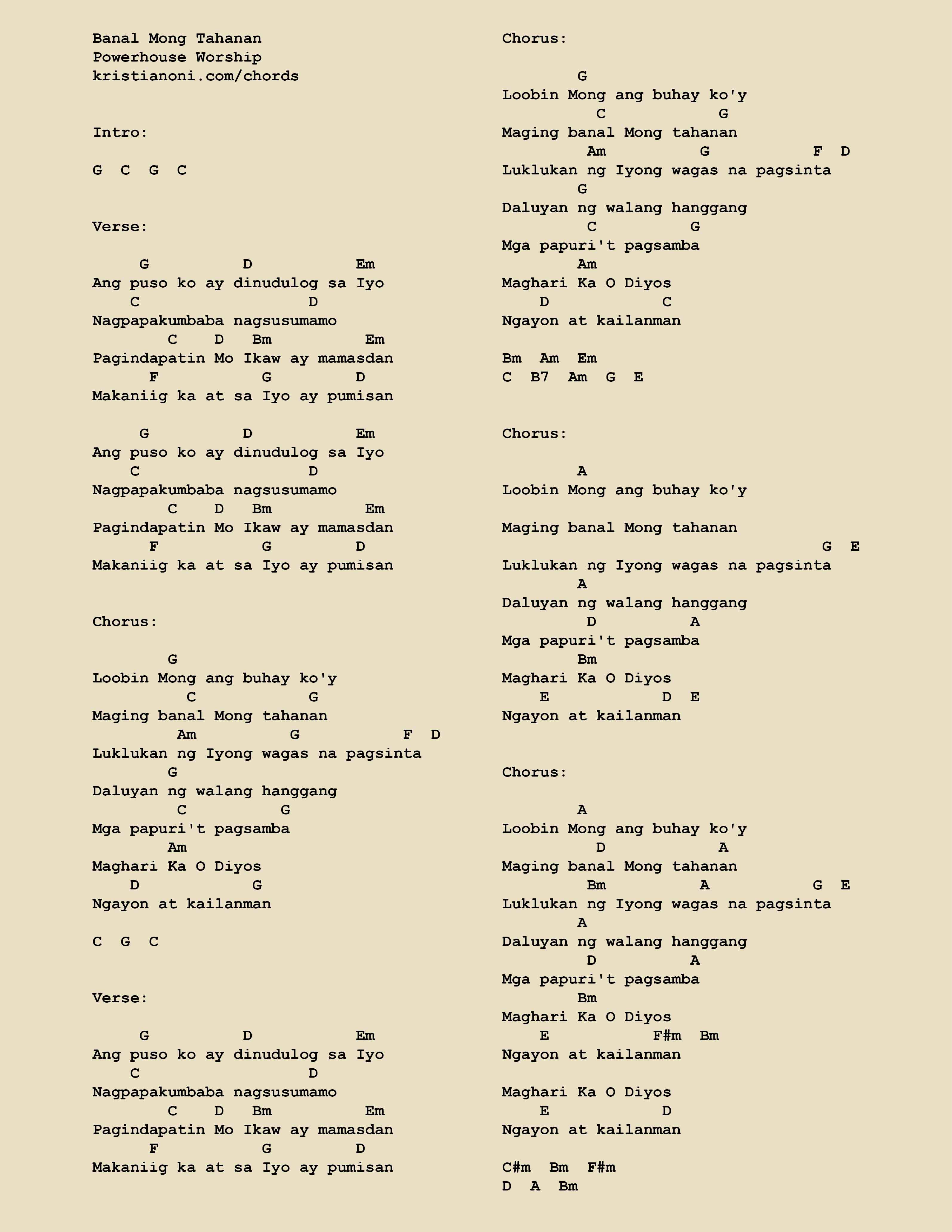 Banal Mong Tahanan Chords