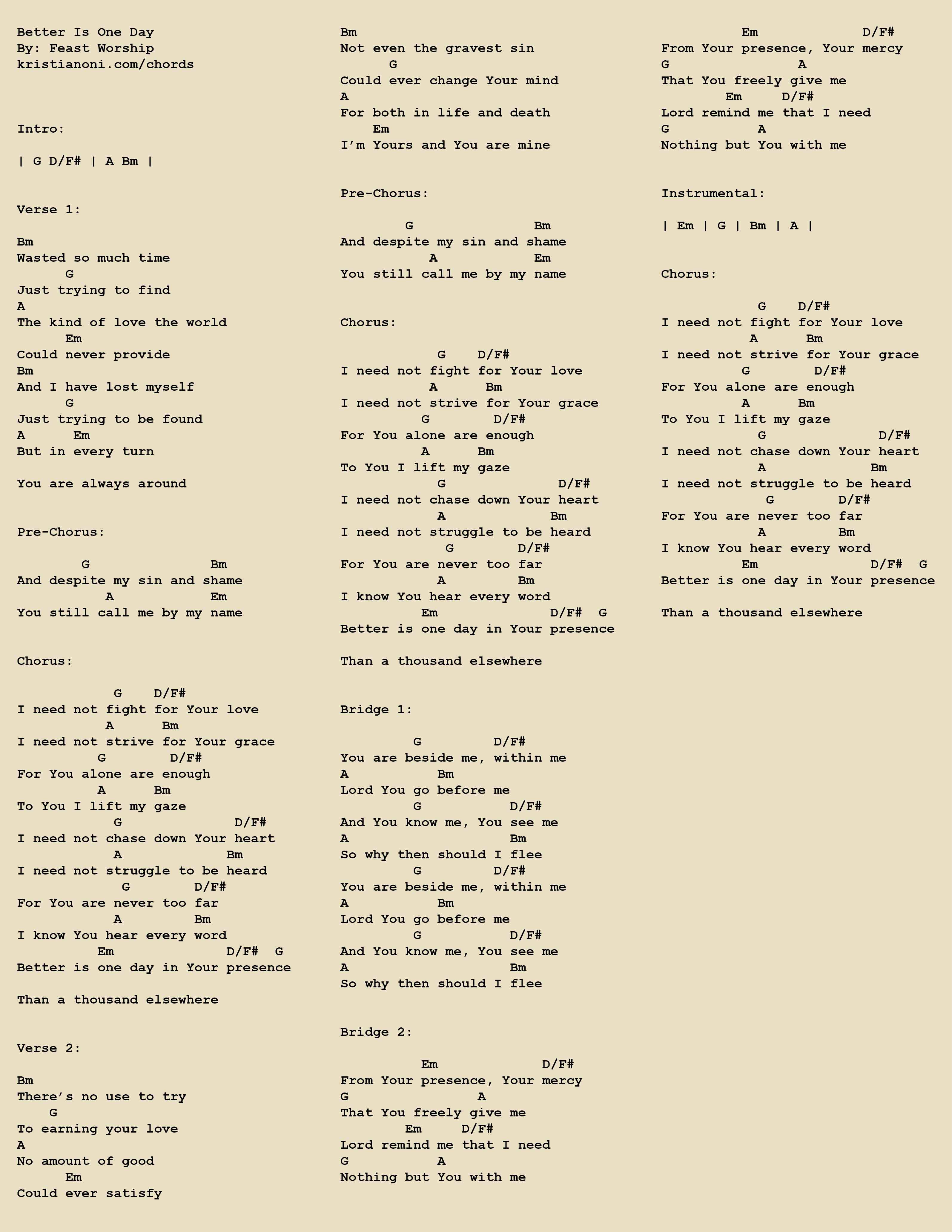Better Is One Day Chords Feast Worship Better is one day chords feast worship