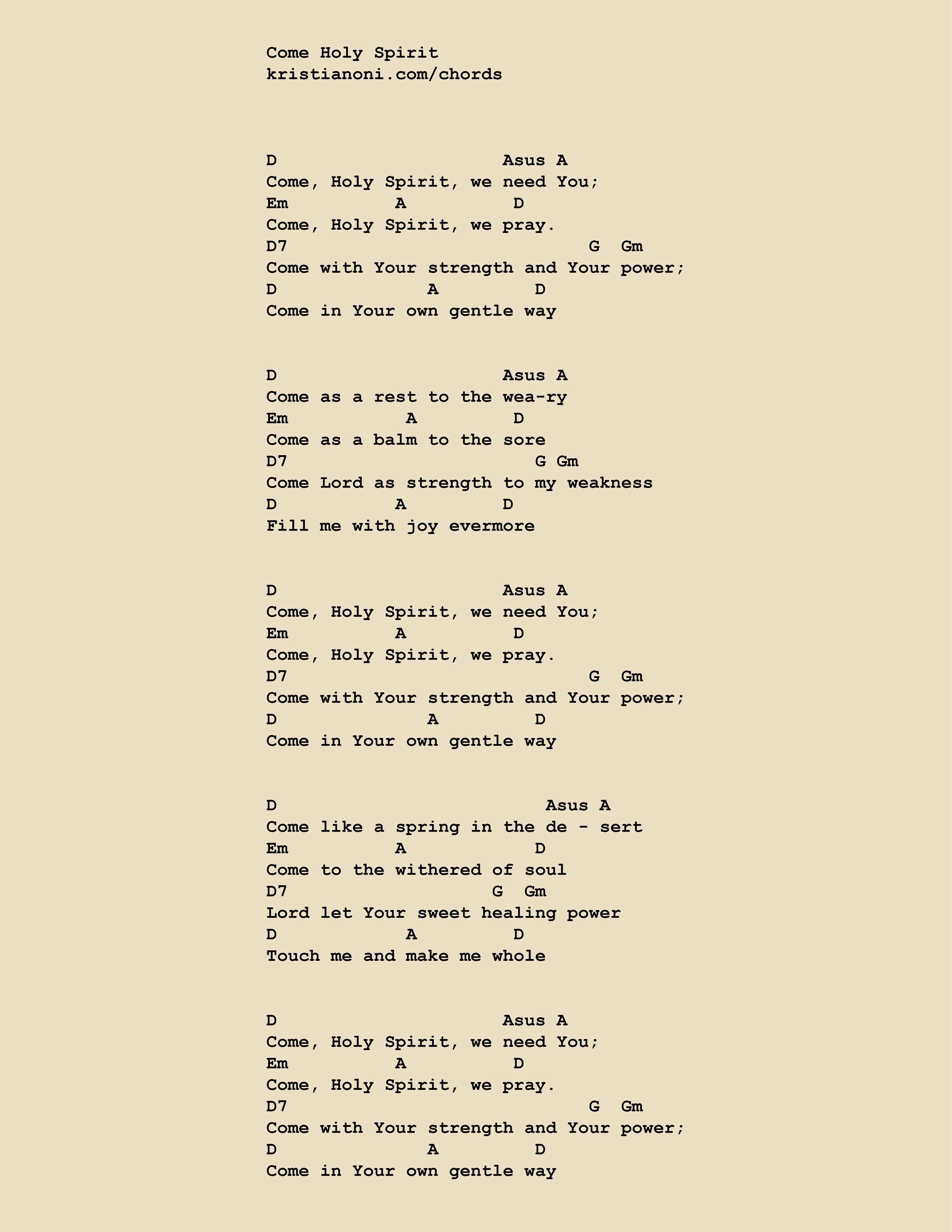 Come Holy Spirit Chords