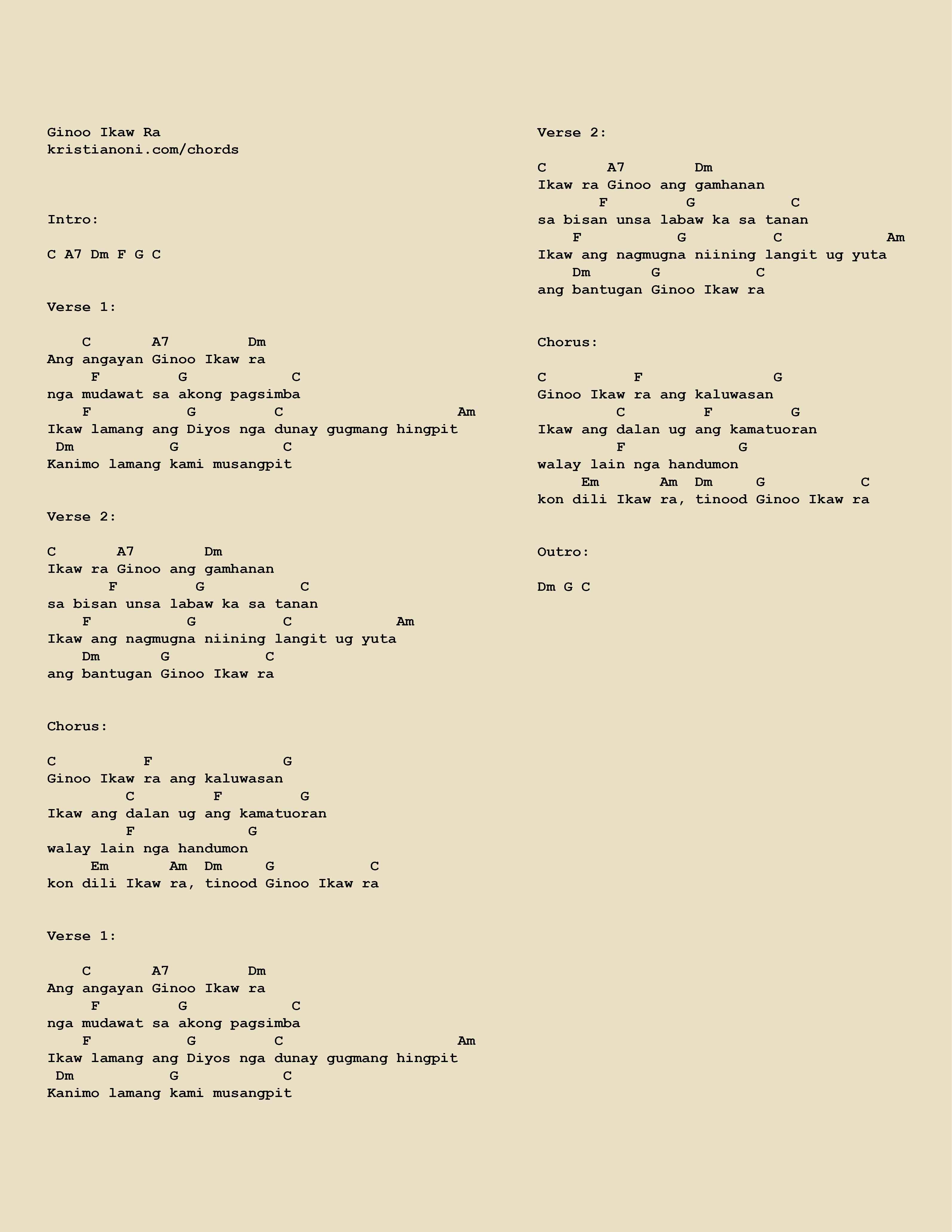 Ginoo Ikaw Ra Chords